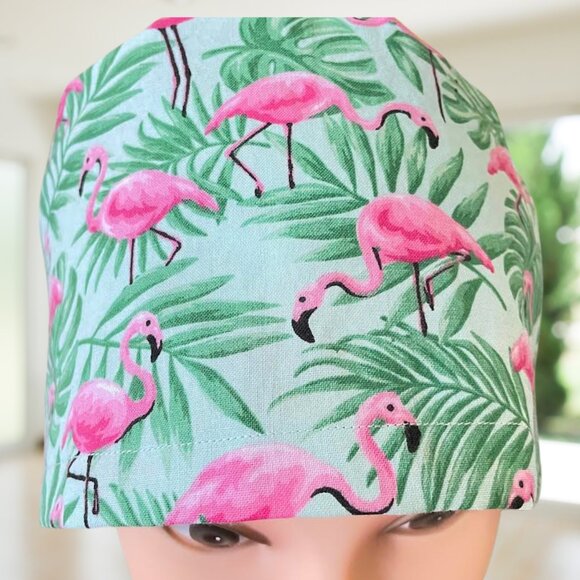 Green Flamingo~ PREMIUM Euro Scrub Cap~ Unisex Nurse Cap, CNA,MD,PA,Vet,Gift. - Picture 2 of 4